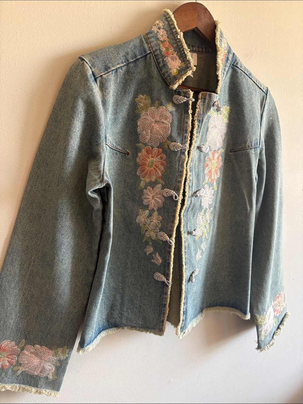 Denim Embroidered Floral Jacket - Light Blue - Picture 5 of 8